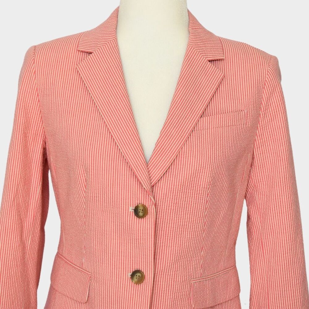 ANN TAYLOR Women's Pin Striped Coral White Blazer Size 4 - Picture 5 of 10